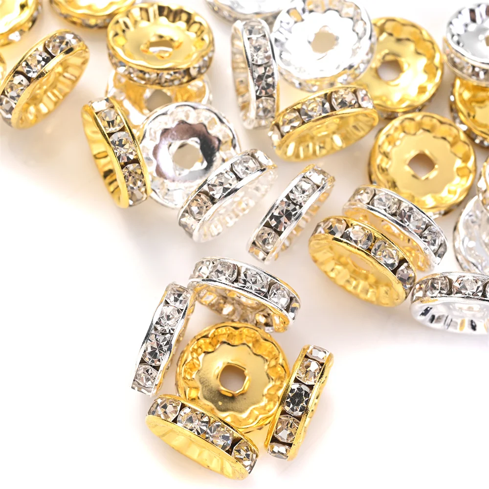 20 Stück 12mm Goldene Silberne Strass-Abstandsperlen aus Legierung, Kristall-Metall-Perlen für Armbänder, Halsketten, Schmuckherstellung und Bastelarbeiten – Detail 6