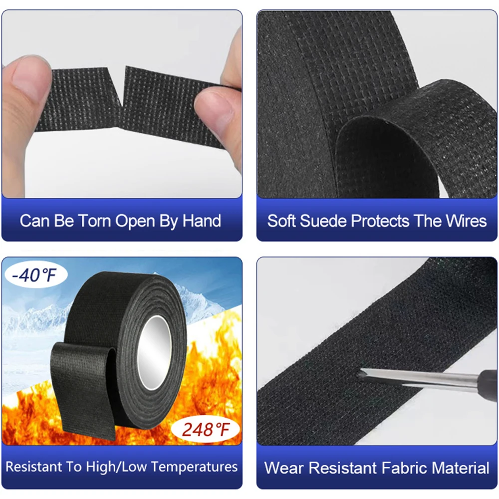 Electrical Tape Heat-resistant Harness Bundle Insulation Auto Wiring Fabric Cloth Wrap Waterproof Cable Organizer Adhesive Tapes