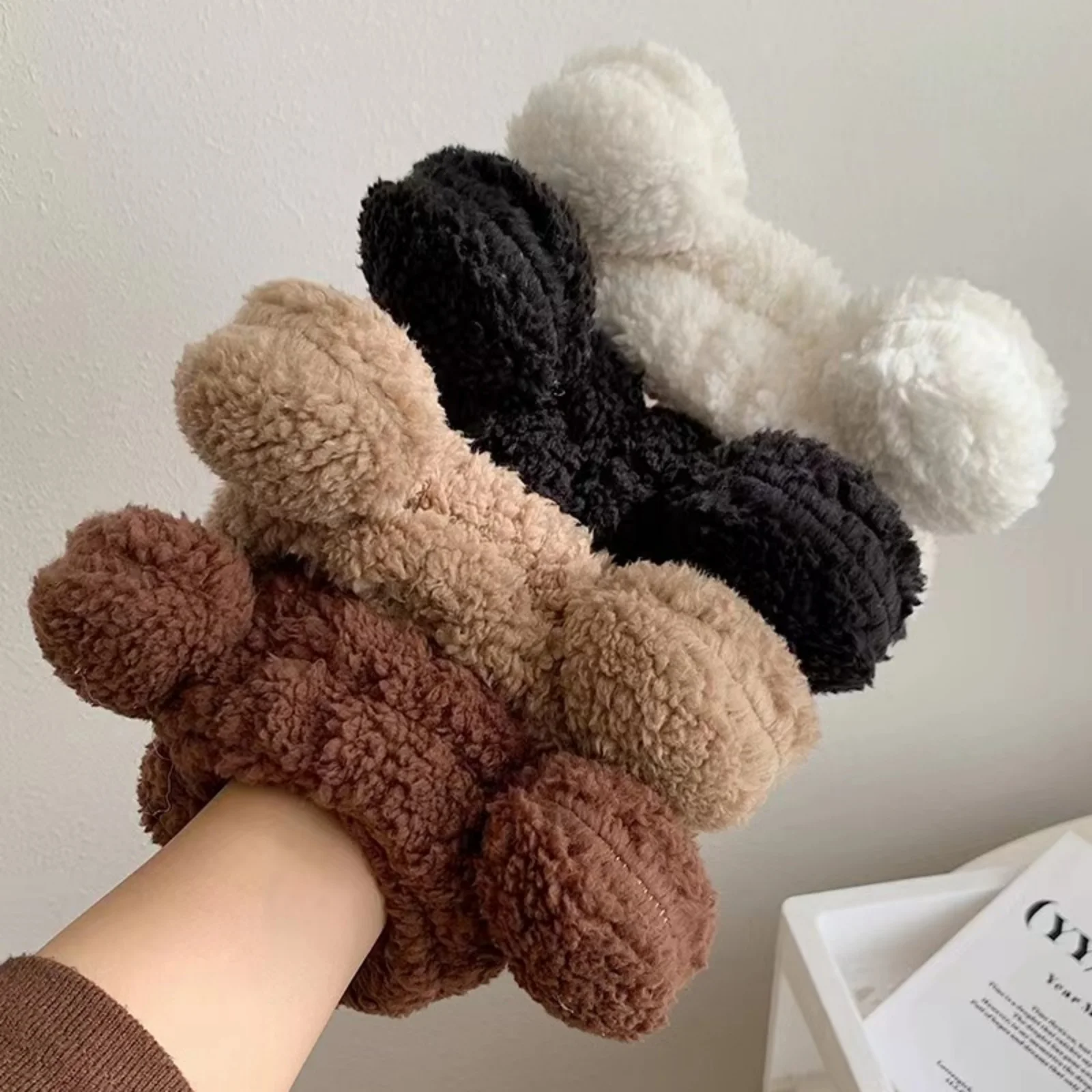 1PC Cute Bear Ear Plush Hair Band for Women, Wide-edge Headband Headpiece for Autumn & Winter Face Washing, Mask Application – P