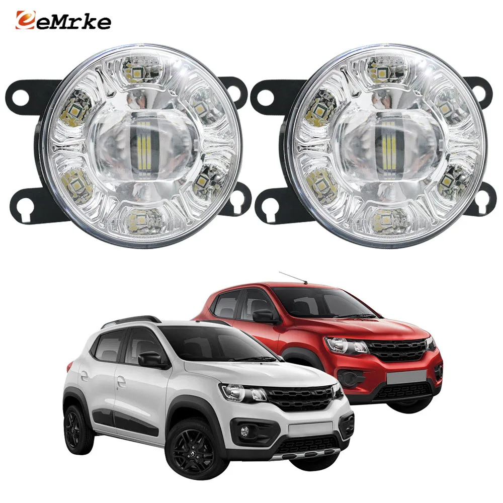 Led Fog Lights Assembly PTF for Renault Kwid XBA XBB 2015-2019 with Lens + Car DRL Daytime Running Lamp Headlights Accessories