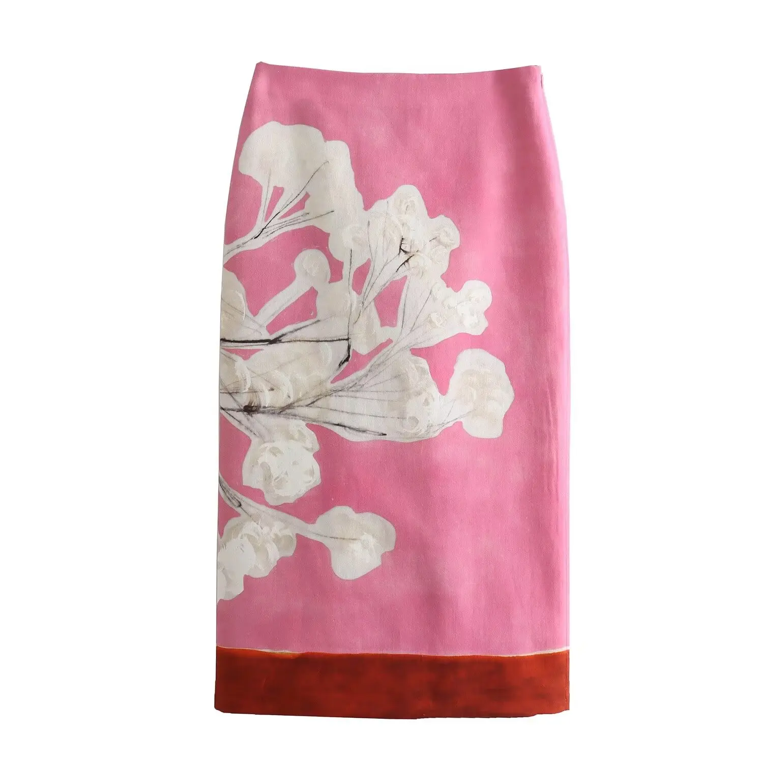 Tangada 2024 Summer Women Flower Print Skirt Zipper High Waist Female Pencil Skirt 6X091