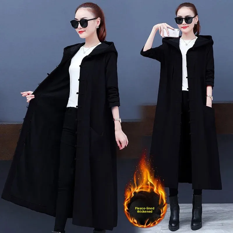 Žhavý výprodej sezóny Dámská zesílená fleecová podšívka Dlouhý retro etnický styl Kabát Bunda Svrchní oblečení Podzim Zima Teplá Velká Velikost - náhled 4