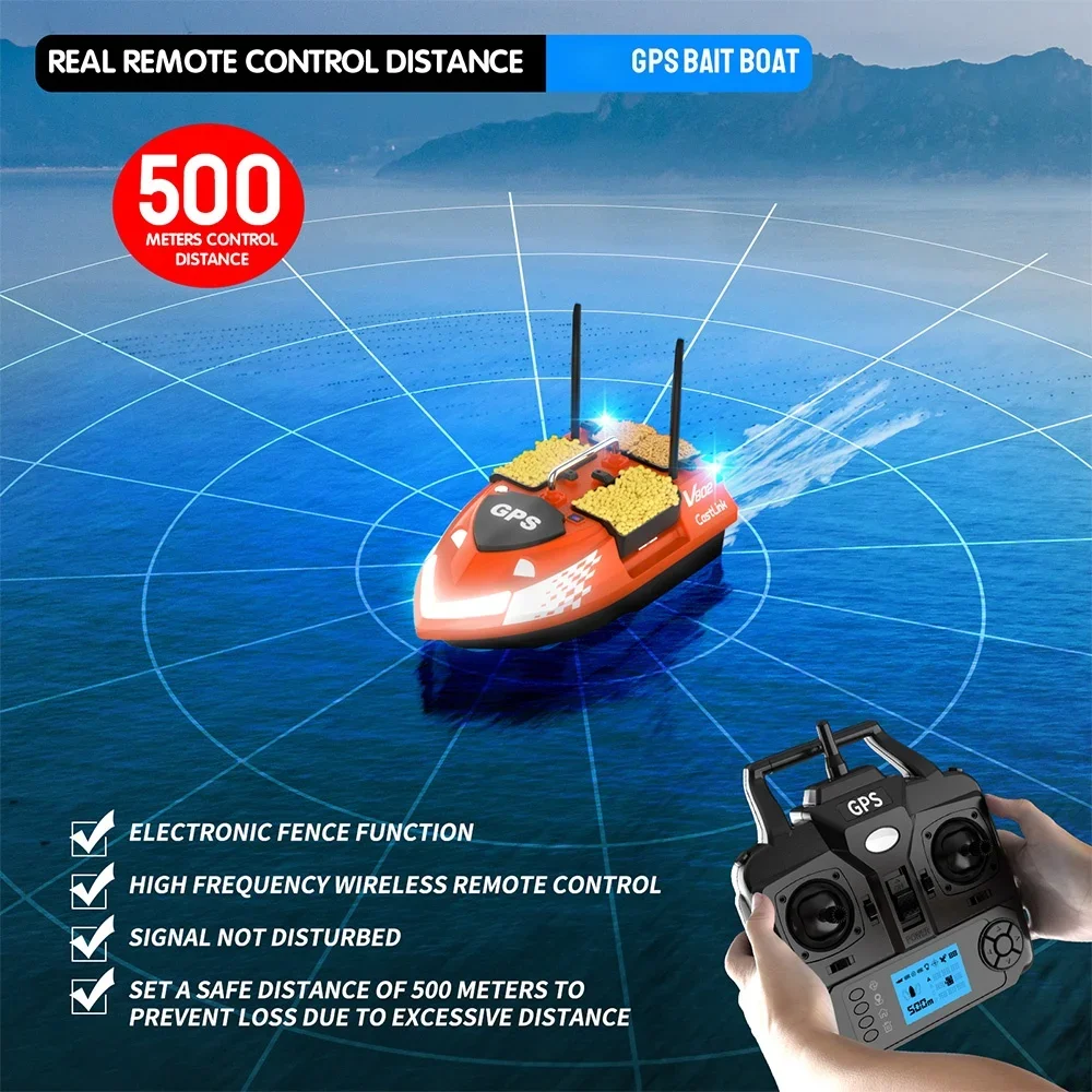 160 Position Points Fishing Toys GPS Bait Boat 4 Hopper RC Nest Bait Boat 3KG Loading Fixed Speed Cruise Fishing Bait Boat Toys