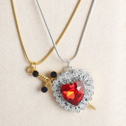 LATS 2pcs Heart and Sword Couple Necklace Red Rhinestone Pendant Necklaces for Women Men Good Friend Gift 2025 Fashion Jewelry