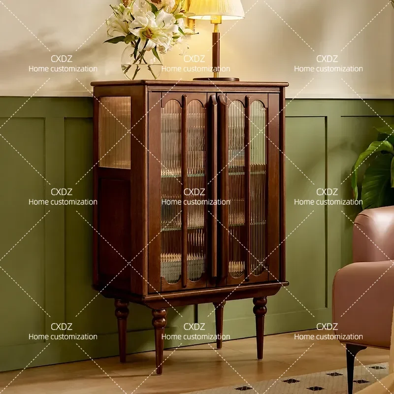 Solid Wood Side Cabinet Black Retro High End Living Room Storage Tall Buffet Wine Cabinet Bookcase for Dining Room