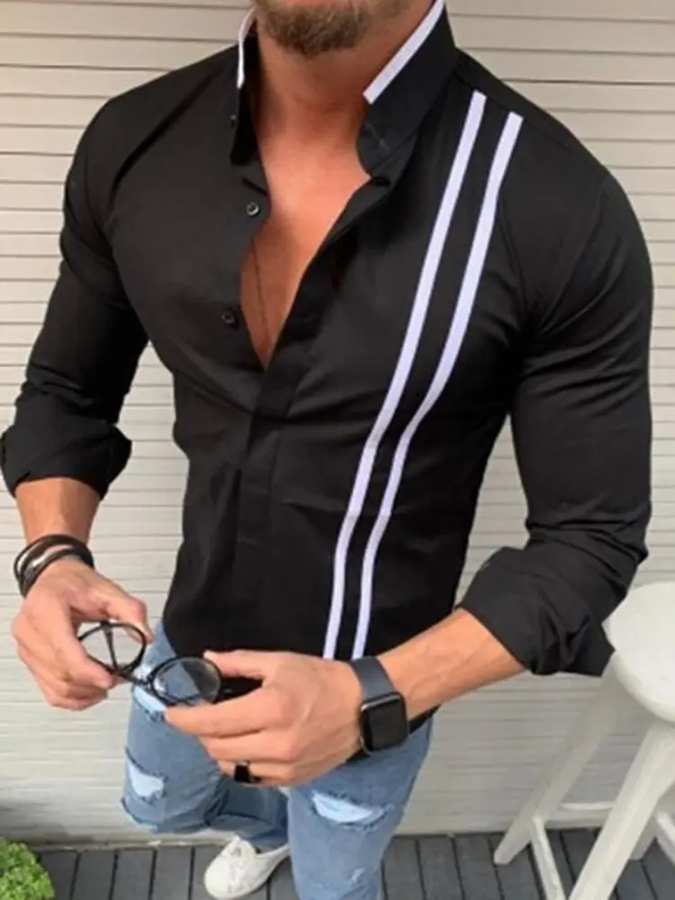 Chemise à manches longues à col montant boutonné pour hommes, haut décontracté, coupe couvertes, grande taille, haute qualité, printemps, automne