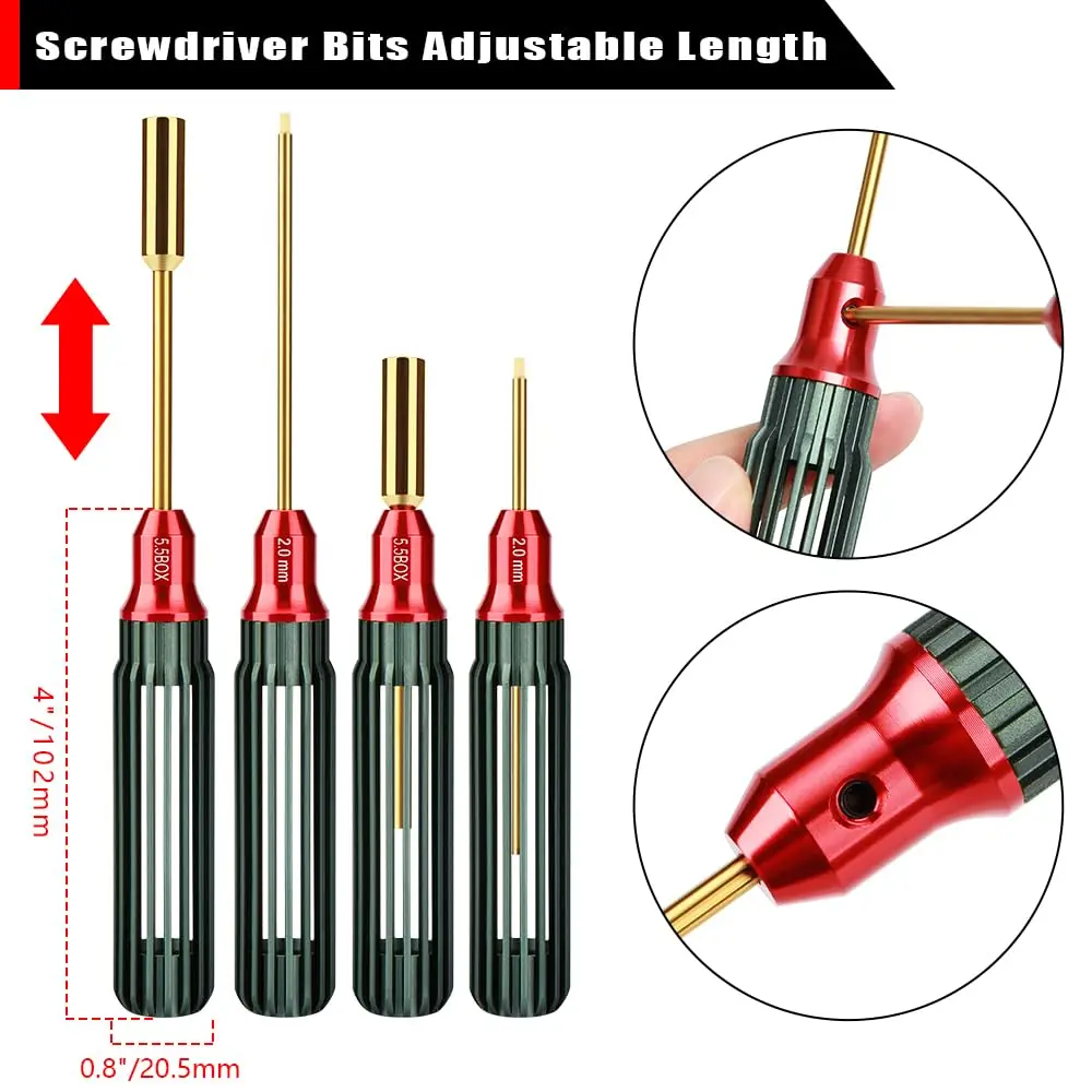 GLOBACT RC Screwdriver Kit RC Hex Driver Set RC Tool Kit for Traxxas Axial Arrma 1/8 1/10 RC Car Upgrade Accessories