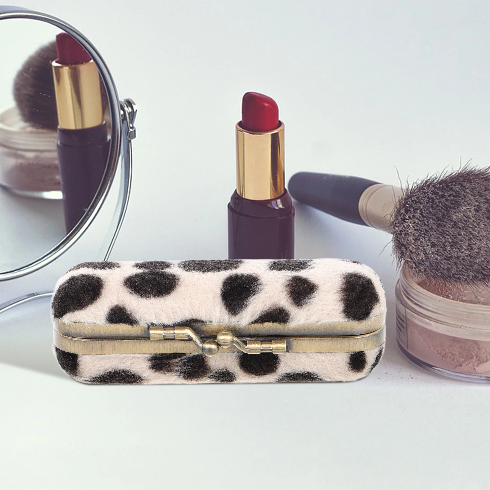 

Lipstick Storage Box Case Holder with Mirror Vintage Wrought Iron for Purse Travel