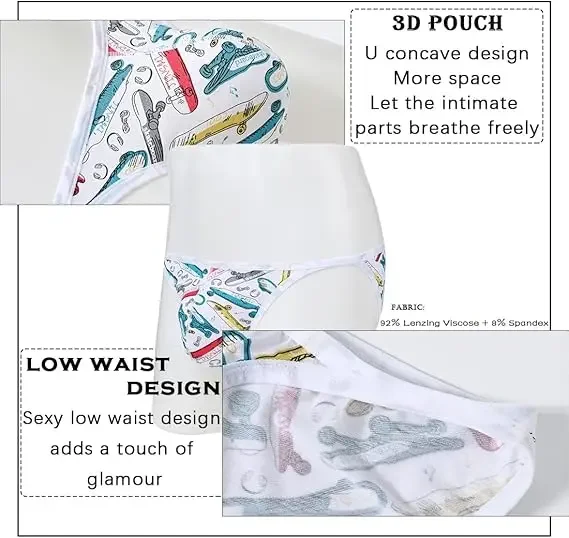 Jinshi Men's Briefs Comfortable Underwear Cartoon Print Low Rise Big Pouch Underpants Mens Printed Briefs