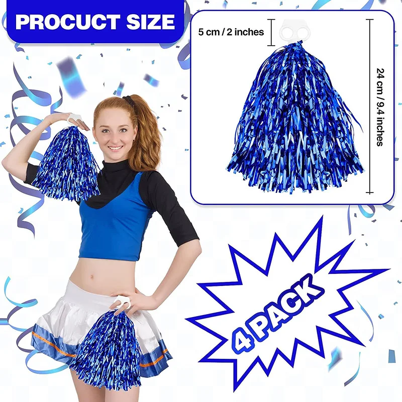 Pompons de pom-pom girl pour enfants et adultes, streamer métallique qui ne se décolore pas, fleurs à la main de pom-pom girl, sports d\'équipe,