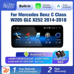 Android 14 Wireless CarPlay For Mercedes Benz C Class W205 GLC X253 2014-2018 Car Screen Radio Multimedia Navigation GPS 4G WiFi