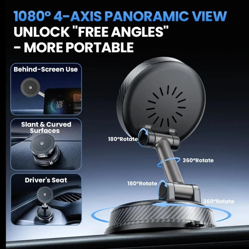 Magnetic Wireless Charger Mount Vacuum Suction Cup Car Phone Holder Stand For iPhone 17 16 15 14 13 12 Pro Max Fast Charging