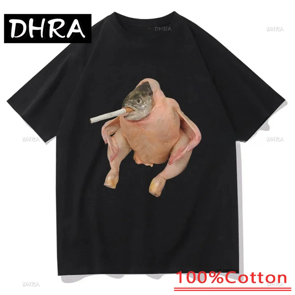 Verano cara de pescado pollo fumar un cigarrillo Meme camiseta divertida hombres/mujeres ropa Harajuku camiseta Unisex Tops camisetas gráficas
