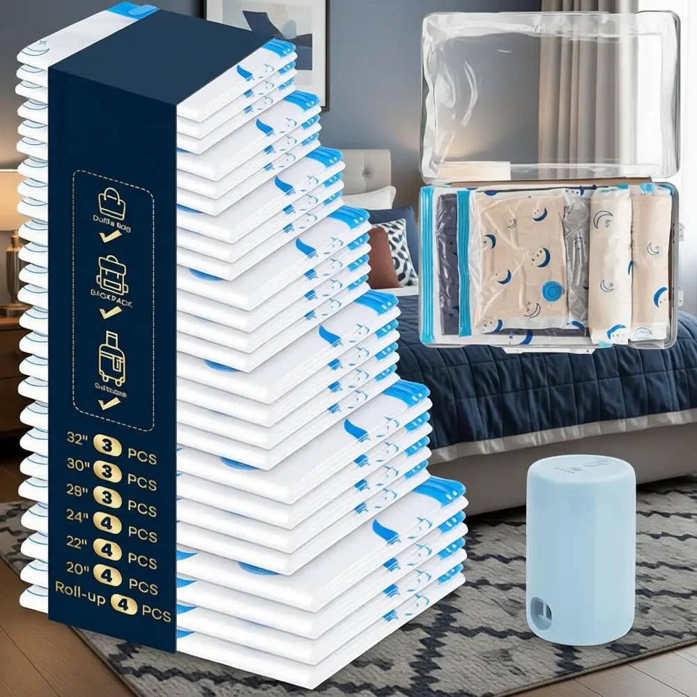 

Набор из 25 вакуумных пакетов для хранения с аккумулятором 1500 мАч, экономия места для одежды, одеял и многого другого