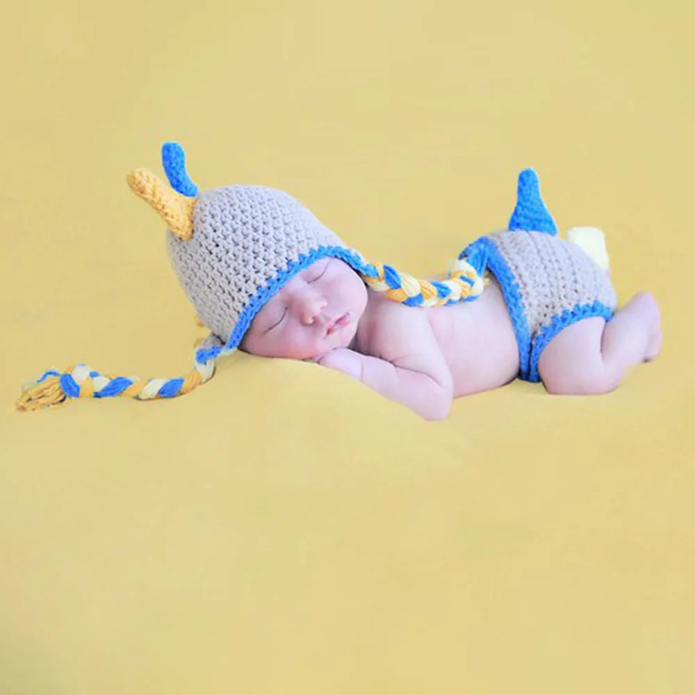 Newborn Baby Photography Props Babies Boys Dinosaur Photo Shoot Accessories New Bebe Handmade Costume New Infant Knitted Clothes