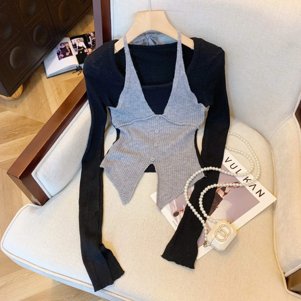 Sweet Sle Pull tricoté pour femme avec ceinture à Ne et fente asymétrique pour l'automne et l'hiver Blanc Améliorant Long Sve...