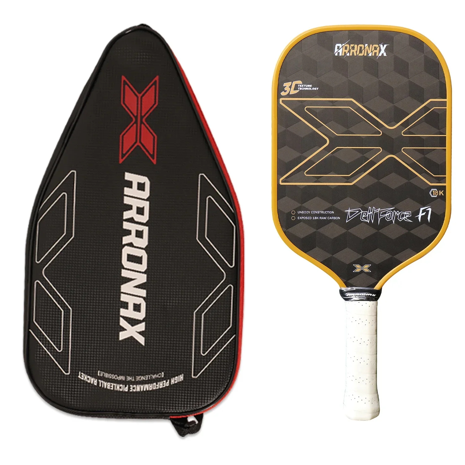 

ARRONAX Thermoformed 3D 18K Raw Carbon Fiber Surface For Spin And Control Foam Injected Edges Wide-Body Pickleball Paddle