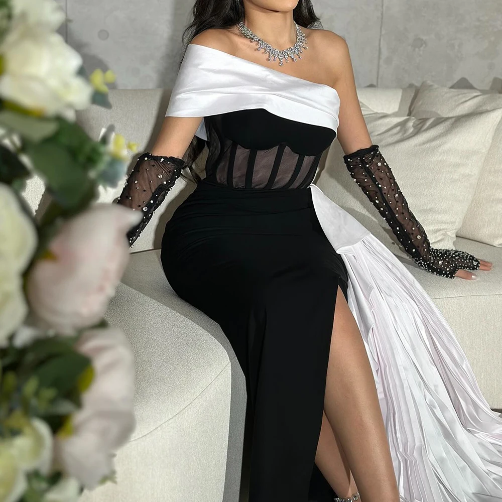 فساتين سهرة مخصصة على شكل حرف A بطول الأرض قبالة الكتف كم كامل فستان حفلات موضة كريستال مطوي بدون ظهر