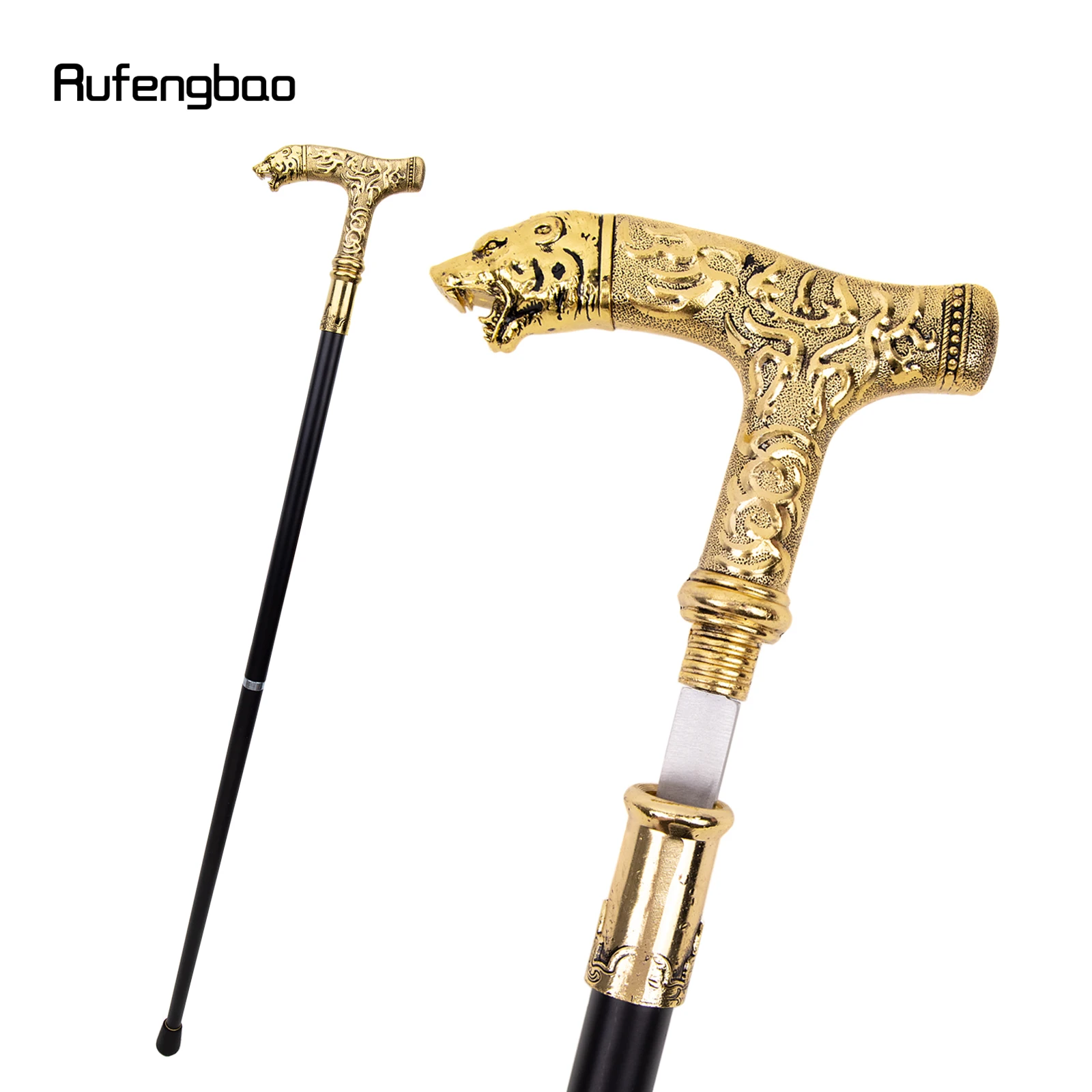 Golden Bear Handle Luxury Walking Stick with Hidden Plate Self Defense Fashion Cane Plate Cosplay Crosier Stick 90cm