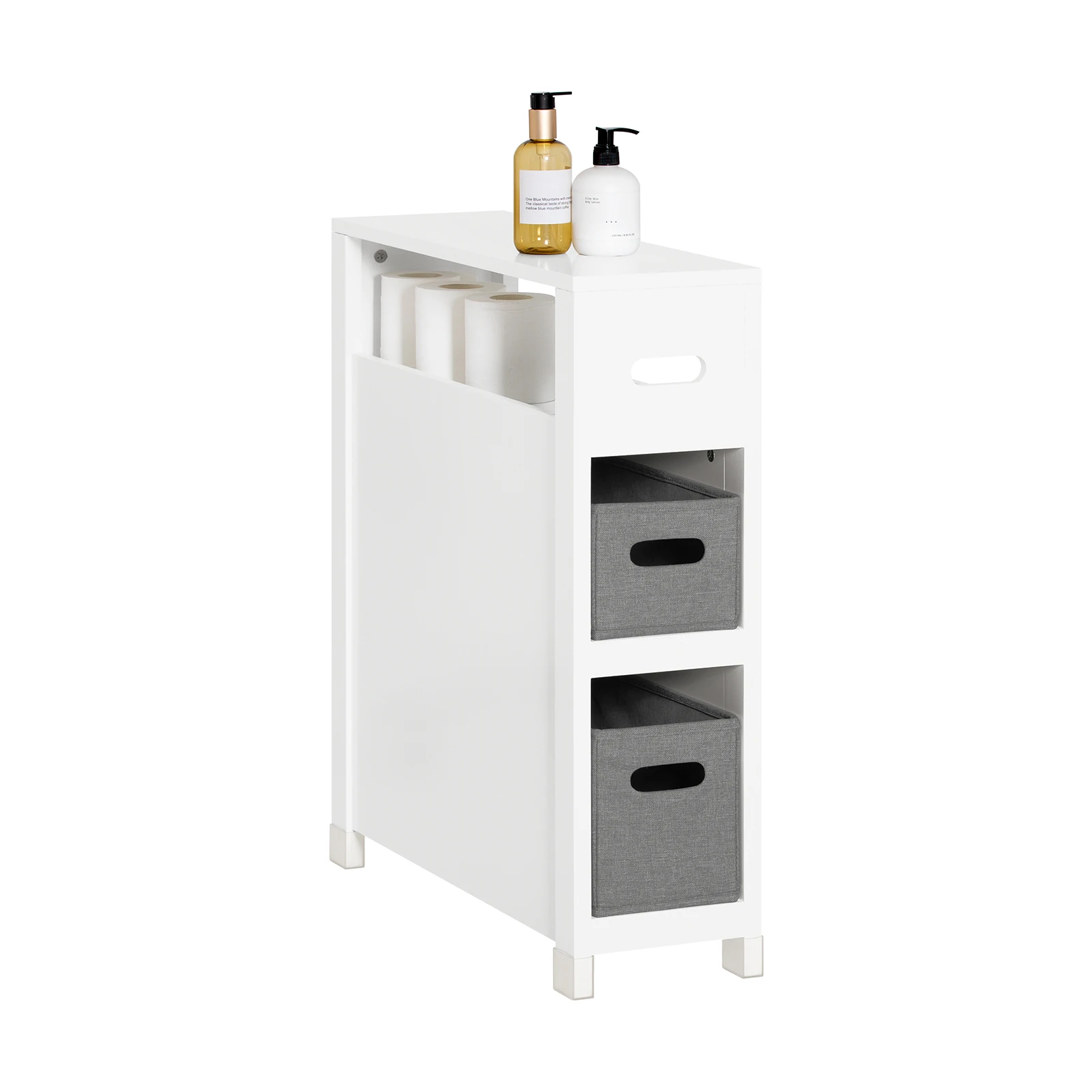 SoBuy BZR83-W scaffale di nicchia con 2 cestini grigi rimovibili mensola da cucina mensola da bagno armadio da bagno armadio di nicchia scaffale stretto