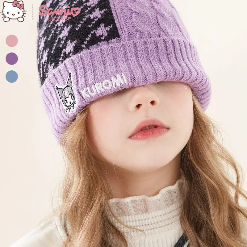 

New Saniro Animation Innovation Love Wool Hat Women Cute Cartoon High Value Cinnamoroll Melody Kuromi Winter Knitted Hat Gift