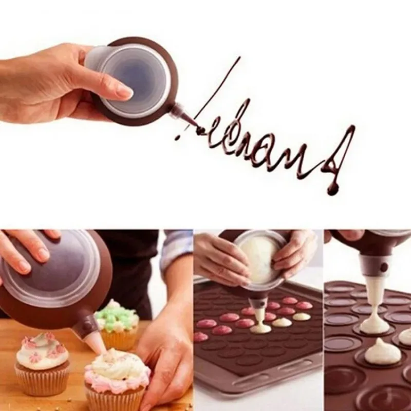 1 Pc Food Grade Silicone Macaron Decorative Pot Chocolate Jam Extruder 5 Nozzles Set for Kitchen Cake Bakeware Tools