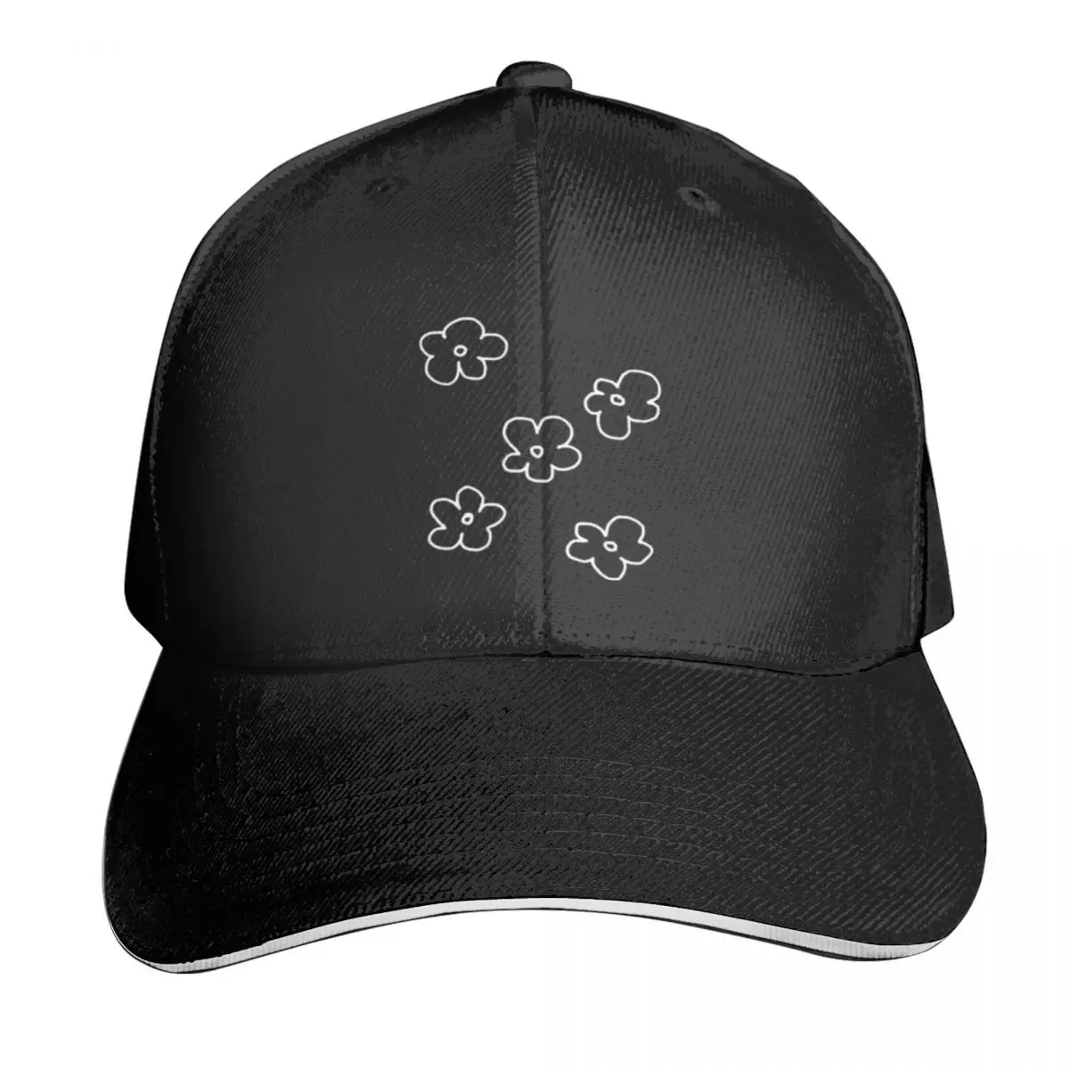 Branco Padrão Baseball Caps, desenhado flores chapéu