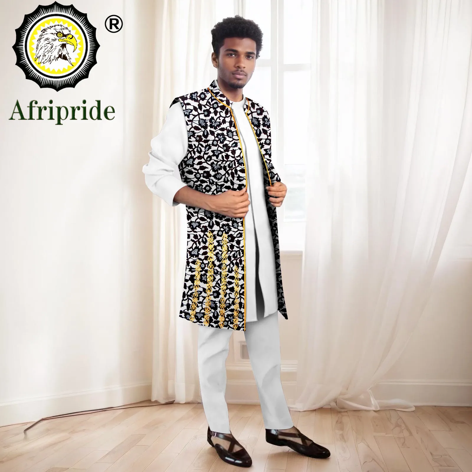 African Men Traditonal Clothing Embroidery Print Jacket Shirts and Pants 3 Piece Set Dashiki Outfits Fomral Wear Wedding 2416063