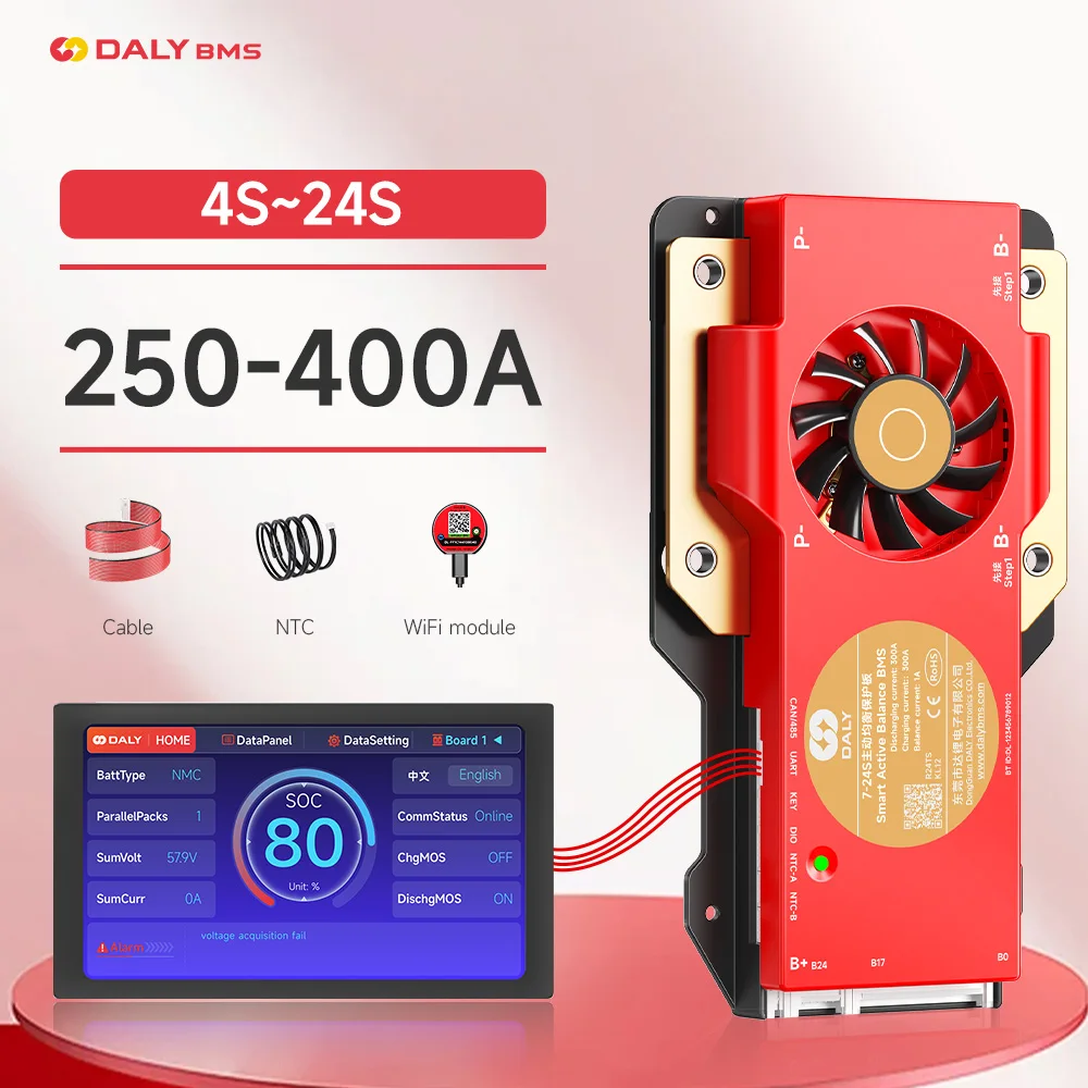 Image of DALY BMS LiFePo4 4S 12V 8S 24V 16S 48V LI-ION 250A 300A 400A Aktiver Balancer 1A BMS mit 4,3-Zoll-LCD-Display RS485 UART