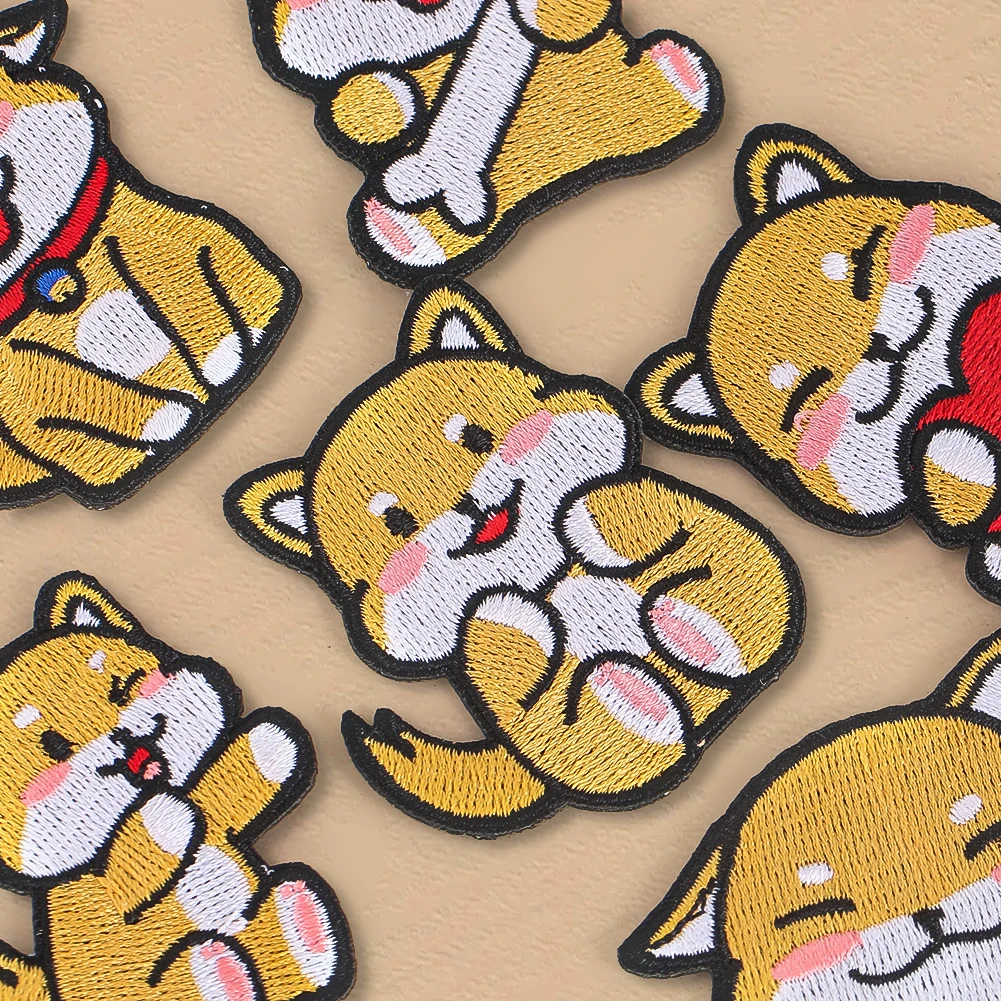 Lindo Akita Shiba Inu hierro en parches conjunto perro bordado parche ropa bolsas DIY costura apliques de animales regalo japonés para amantes de las mascotas