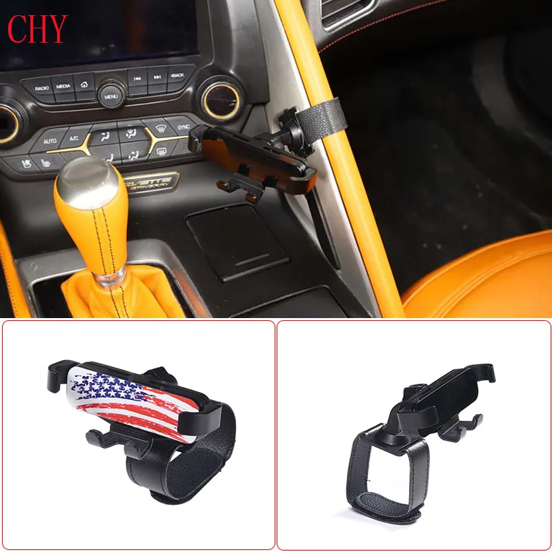 ABS Black For Chevrolet Corvette C7 Z06 2014-2019 Car Styling Car Central Control Handle Mobile Phone Stand Interior Accessories