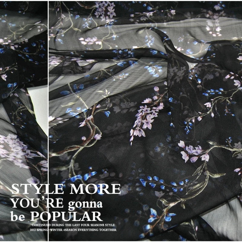 Elegant Fashion Silk Crepe Chiffon Fabric Crinkle GGT Digital Printing Flowers Thin for Men Women Summer Shirt Lining Robe