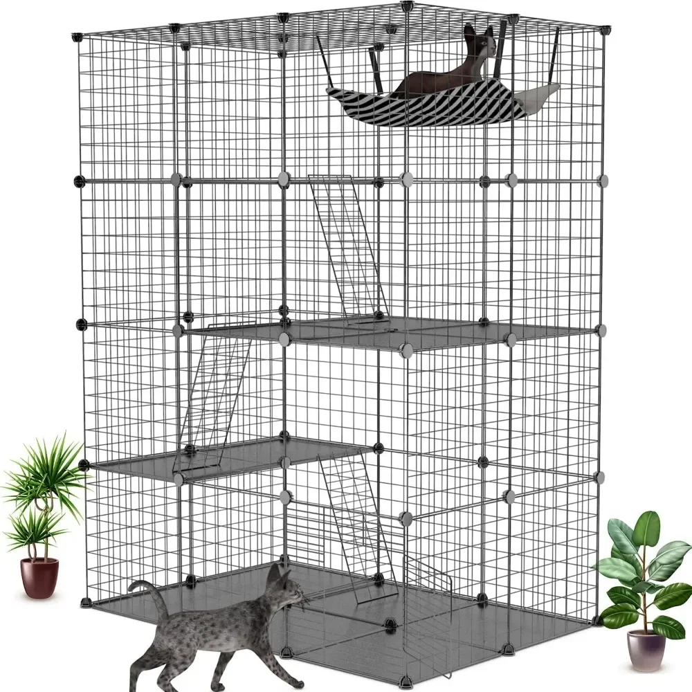 

Cat Cage,Large DIY Indoor Pet Home Small Animal House Detachable ,Playpen with 6 Doors 4 Tiers for Kitten Cat Exercise,Cat Cage