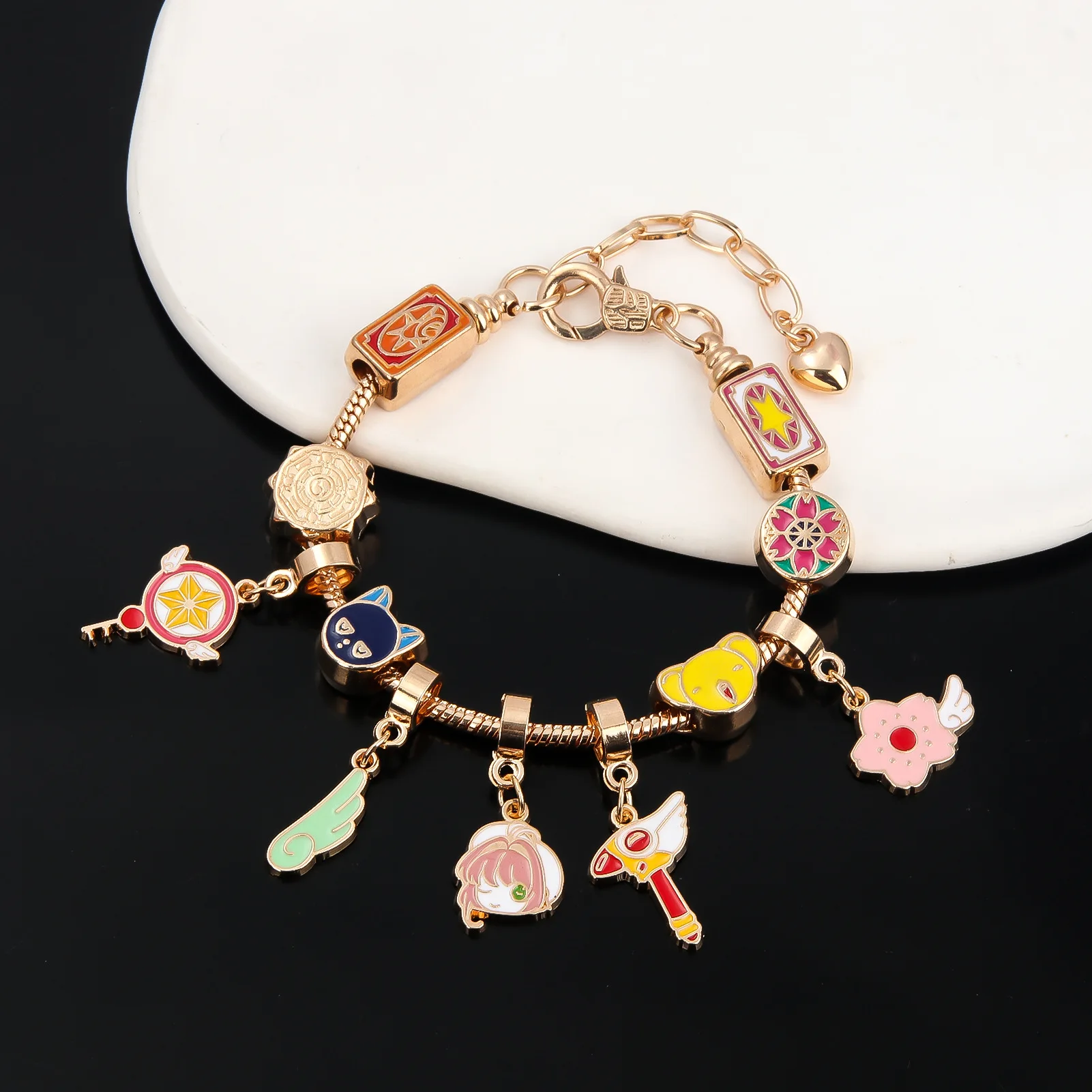 Japanese Anime Card Captor Sakura Charm Bracelet Cartoon Figure Metal Bangle Jewelry for Girl Kid Gift