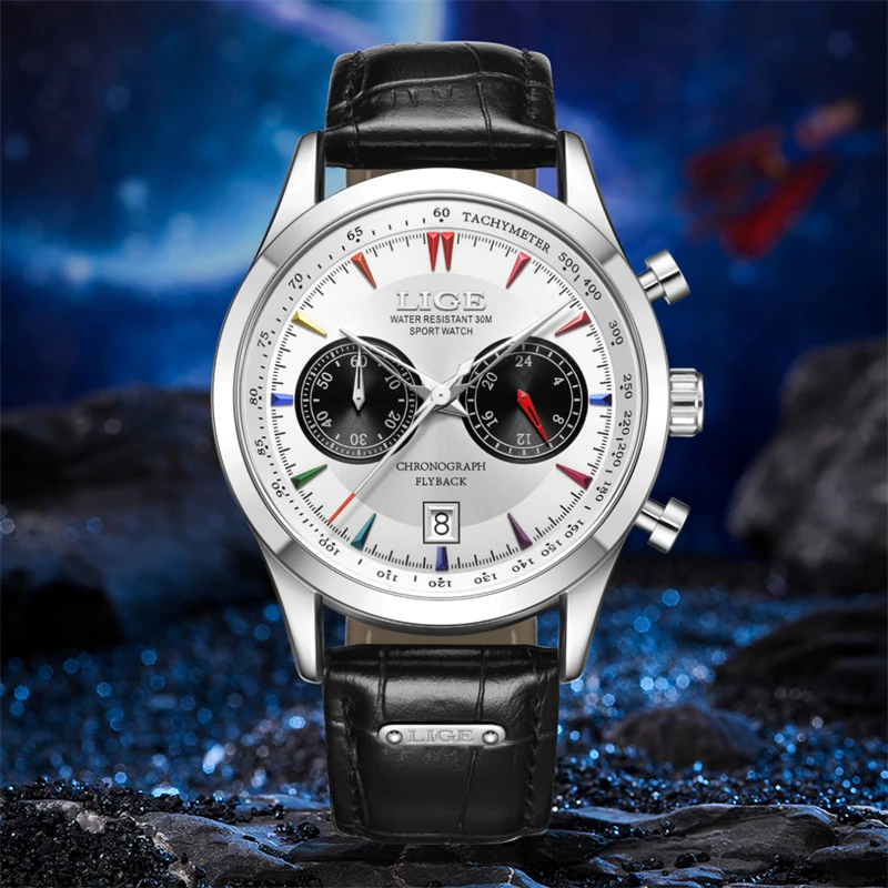 LIGE Chronograph Watches Man Luxury Casual Leather Quartz Mens Watch Business Wristwatch Male Sports Waterproof Date Clock Reloj