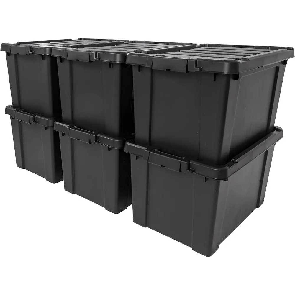 20 Gallon Lockable Storage Bins with Lids, 6 Pack, Heavy Duty Stackable Containers for Garage Organizing, Equipment Utility Box