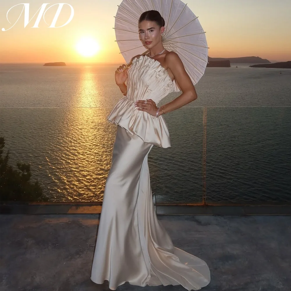MD Elegant Scalloped Mermaid Evening Dress Sleeveless Ruched Ruffle Floor-Length Prom Dresse فساتين سهرة Customized