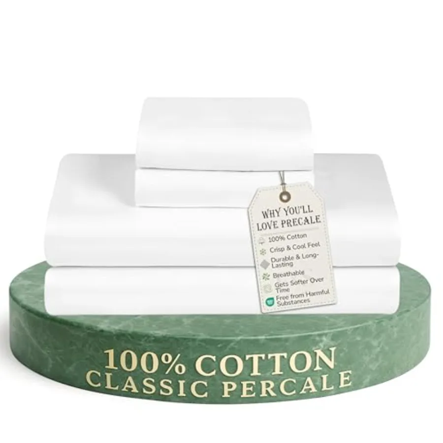 

Постельное белье из 100% хлопка Feather and Stitch Softest, 300 нитей, перкалевое плетение, глубокие карманы 16 дюймов, охлаждающие, дышащие простыни