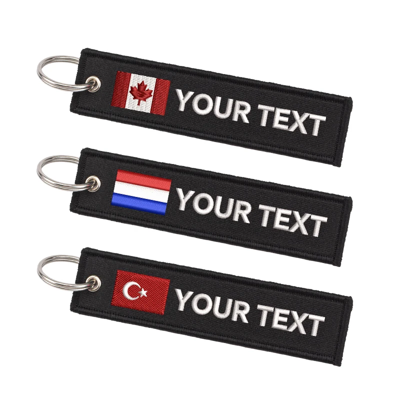 

Customizable Double-Sided Embroidered Keychain with Canada, UK, Israel, Poland Flag Design Personalized Name Key Ring