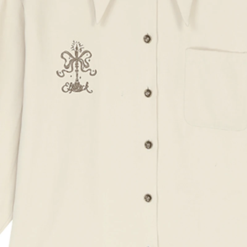 ELFSACK 2025 otoño nuevas llegadas Casual suelta ajuste camisa bordada de franela de gran tamaño para mujer