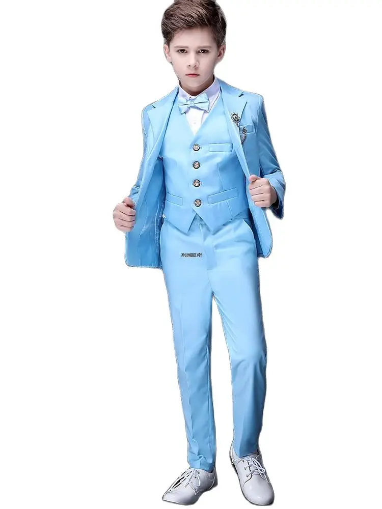 

Flower Boys Blue Ceremony Suit Kids Formal Jakcet Vest Pants 3PS Tuxedo Wedding Dress Children Birhtday Party Photograph Costume