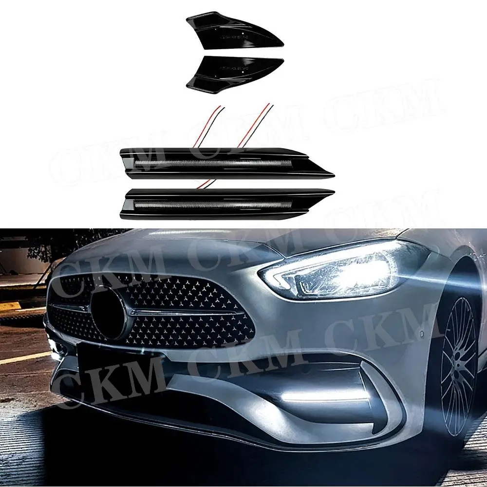 

Car Glossy Black Front Bumper Side Splitters Apron Accessories Fog Lamp Cover For Benz C Class W206 C200 C300 C43 AMG 2022+