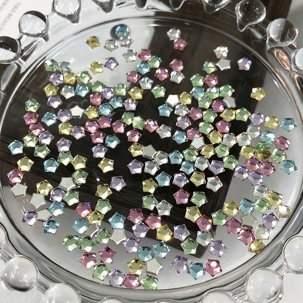 20Pcs 3DColorful Star Nail Art Rhinestones Sparkling Five-Pointed Stars  Crystal Diamond Nails Charms 4MM Flatback Manicure Gems