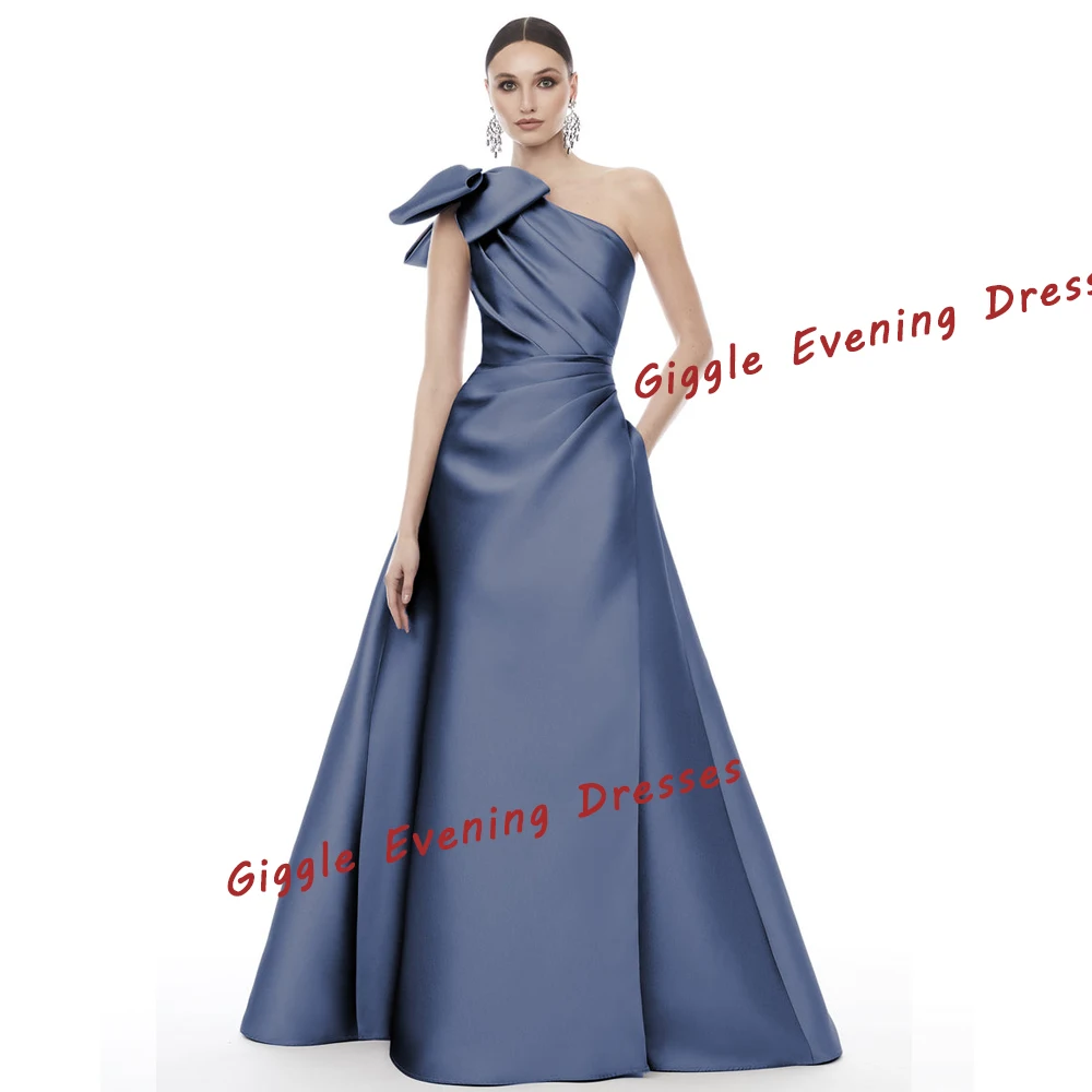 Giggle Customized  Party Formal Gown For Women Satin A-line Bow One-shoulder Floor Length elegant luxurious evening dresses 2024