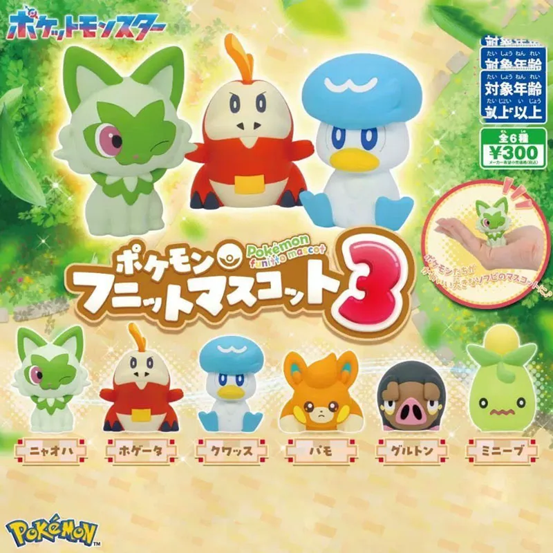 Anime Pokemon Gashapon juguetes figuras de goma suave 3 Sprigatito Fuecoco Quaxly Pawmo Lechonk Smoliv modelo de dibujos animados regalos de decoración