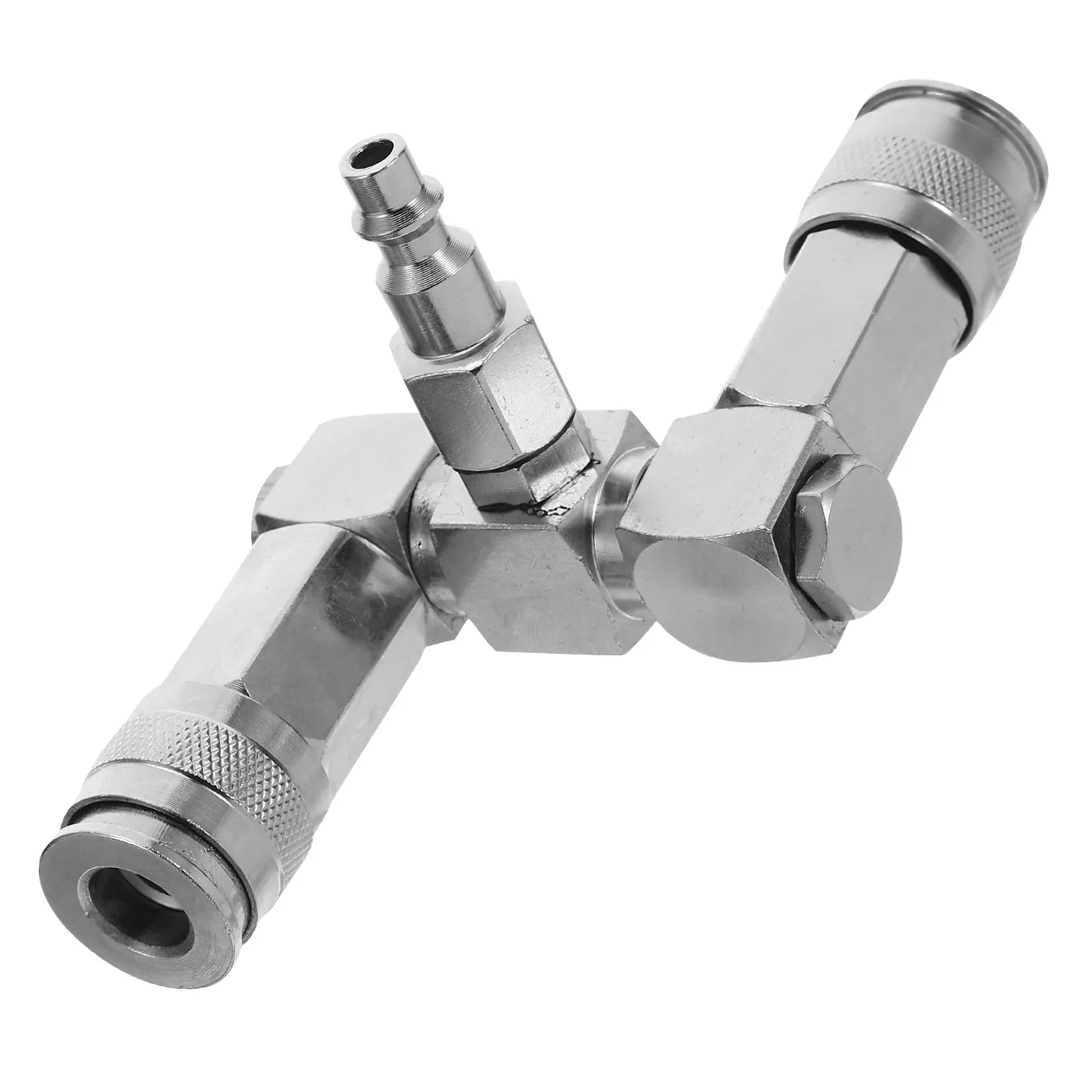 Pneumatic Swivel Air Fitting 360 Degree Rotating 2-Way Hose Connector Nickel-Plated Carbon Steel Quick Connect Manifold Splitter