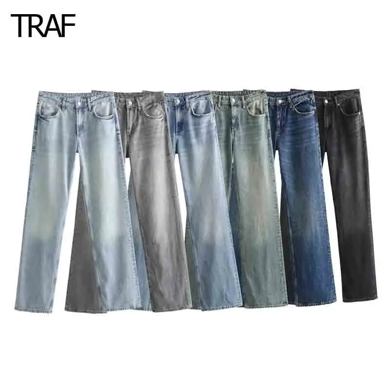 TRAF Jeans for Women Wide Leg Pants Autumn New 2023 Women Denim Trousers Baggy Pants Soft Jeans Fashion Vintage Women Wide Pants