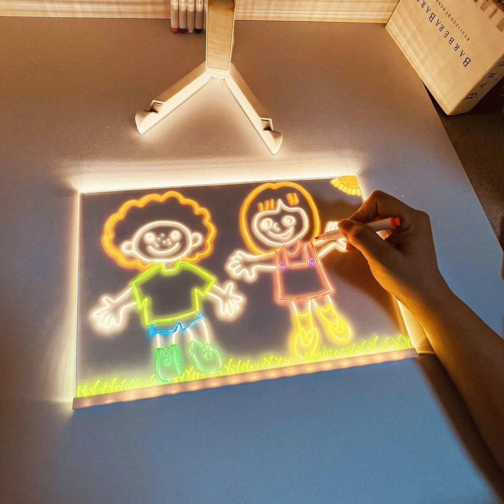 

DIY LED Drawing Board For Kids: Creative Handmade Fun & Night Study Light Drawing Board Message Lamp Acrylic Clear Light Up Draw