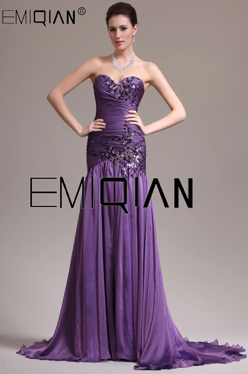 

Sexy Backless Appliques Purple Mermaid Long Prom Dresses,Real Photos Evening Party Dress Vestido de Festa Longo