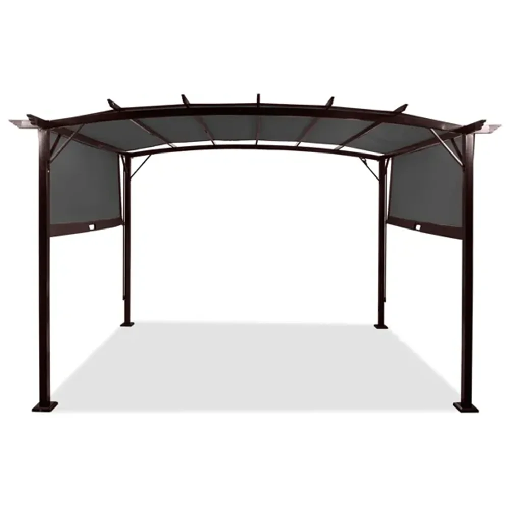 9*12ft Outdoor Rectangular Pergola Dark Brown Column Polyester Sunshade Cloth